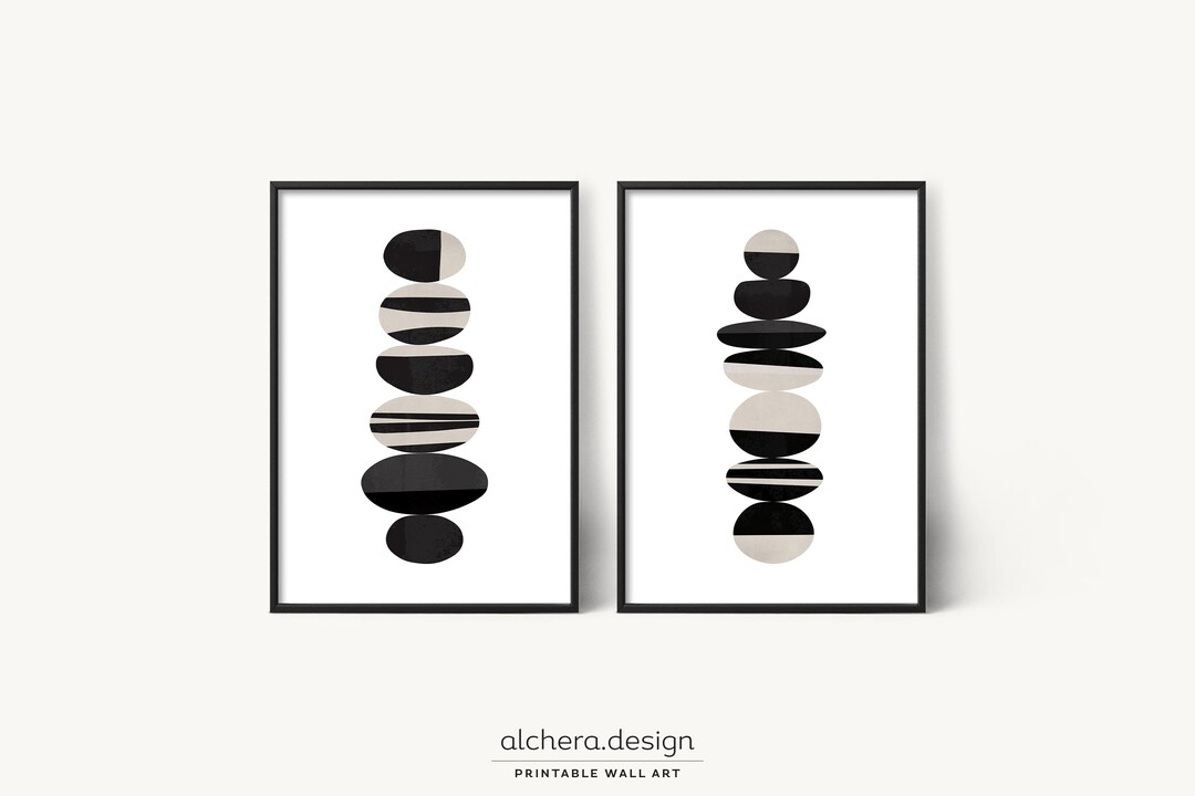 Minimalist Abstract Wall Art Set, Black and White Geometric Printable ...