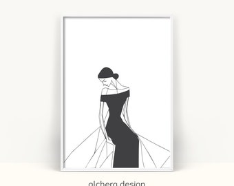 Line Art Woman Wall Art, Affiche d’art au trait féminin, œuvre d’art féminine minimaliste, art abstrait de femme, dessin au trait féminin moderne