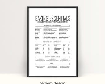 Printbare baktabel, ingrediëntenvervangingen en maatomrekeningen (digitale download)
