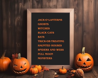 Halloween Word Art, Orange Halloween Poster, Dark Background Art, Halloween Vocabulary Poster, Halloween Themed Words