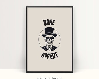 Bone appetit, Halloween decor, Skeleton decor, haunted kitchen, gothic home decor, October dining, Halloween kitchen, kitchen decor