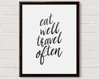 Eat Well Travel Often Print, Scandinavian Kitchen Wall Art (Digital Download)