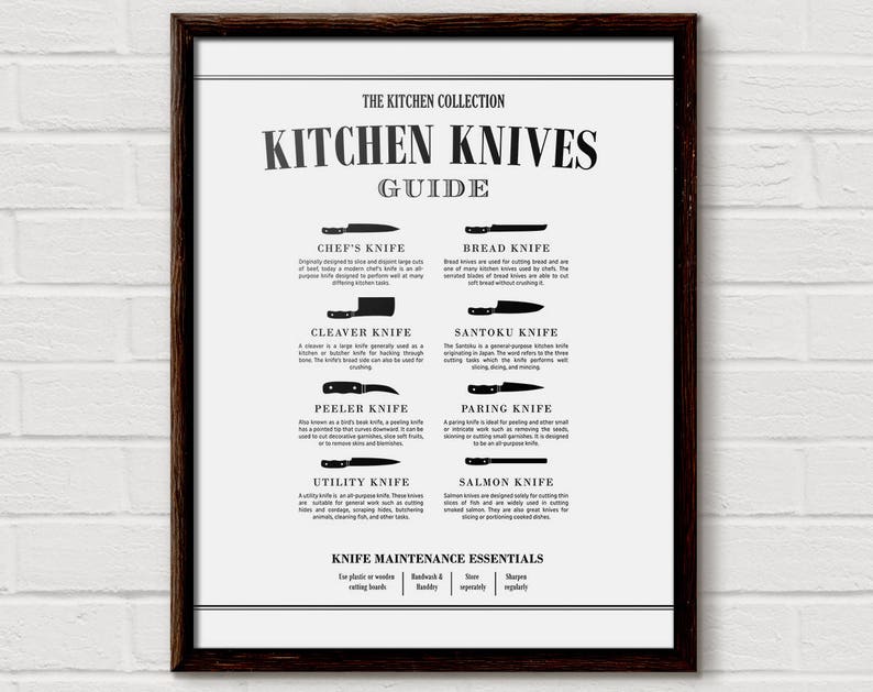 Kitchen Knife Chart, Butcher Print, Kitchen Diagram, Cooking Knife, Butcher Knives, Chef Knife, Kitchen Chart, Unique Cooking Gift, KP14 image 6