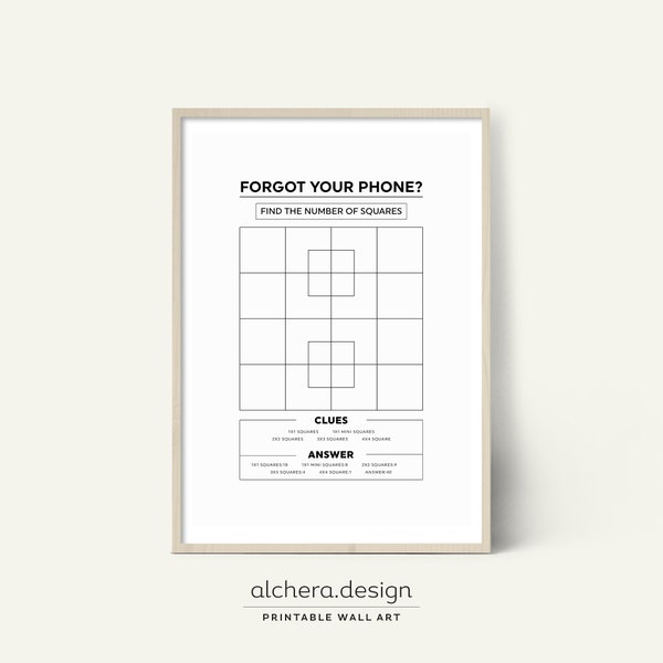 Forgot Your Phone, Find the Squares Poster, Printable Bathroom Puzzle, Fun Wall Art, Unique and Engaging Bathroom Decor