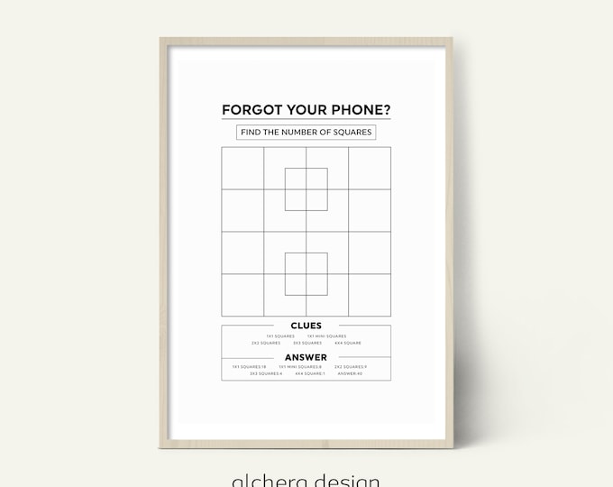 Forgot Your Phone, Find the Squares Poster, Printable Bathroom Puzzle, Fun Wall Art, Unique and Engaging Bathroom Decor