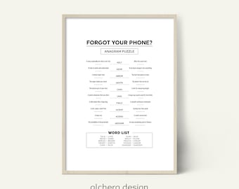 Forgot Your Phone Bathroom Puzzles, Anagram Riddles Wall Art,  Funny Bathroom Sign Printable, Bathroom Decor Word Puzzle