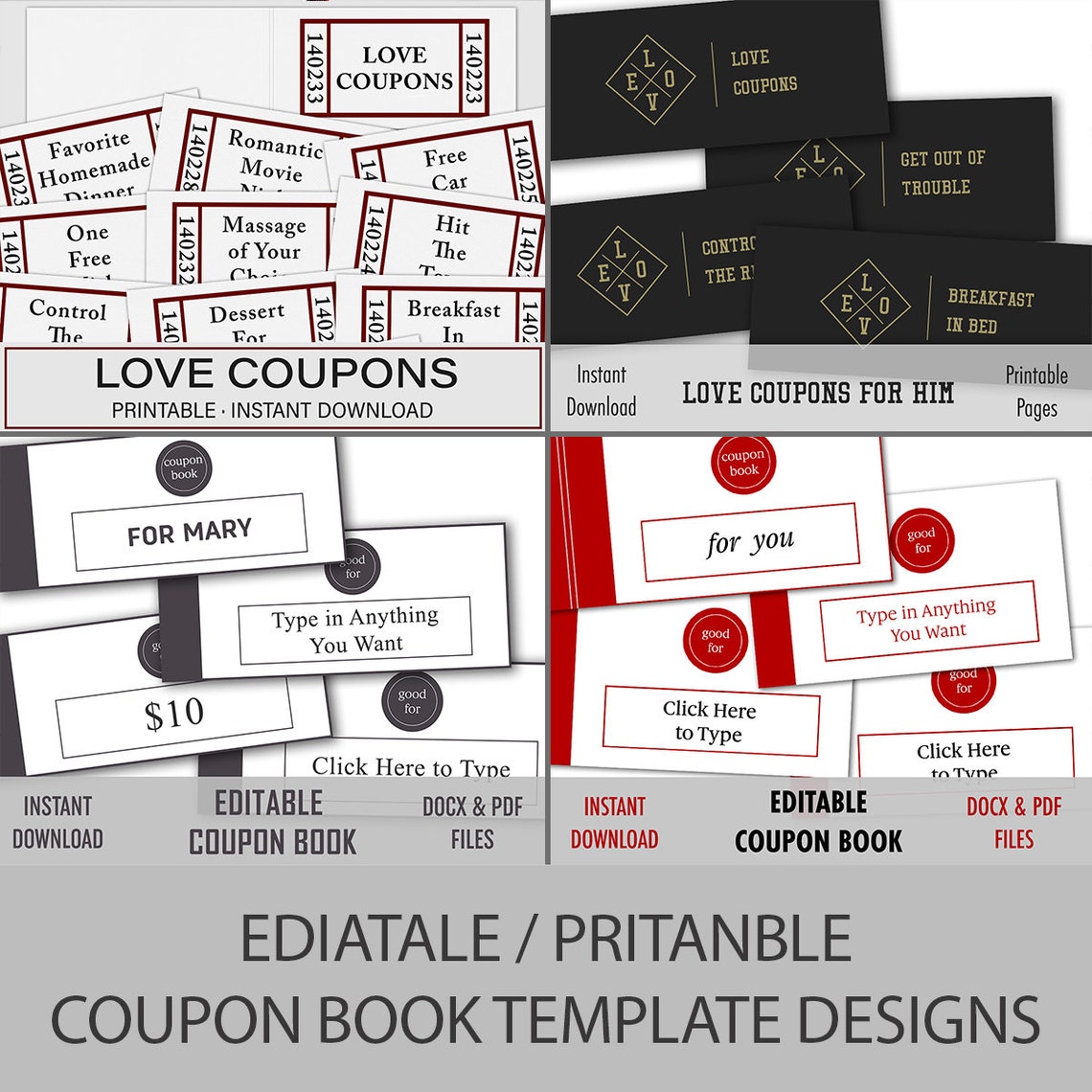 Printable Love Coupons Love Coupon Book Printable Coupon - Etsy