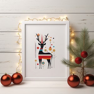 Bauhaus Christmas art print set, Modern holiday decoration prints, Abstract deer and snowflake wall art, Geometric Christmas tree poster image 5