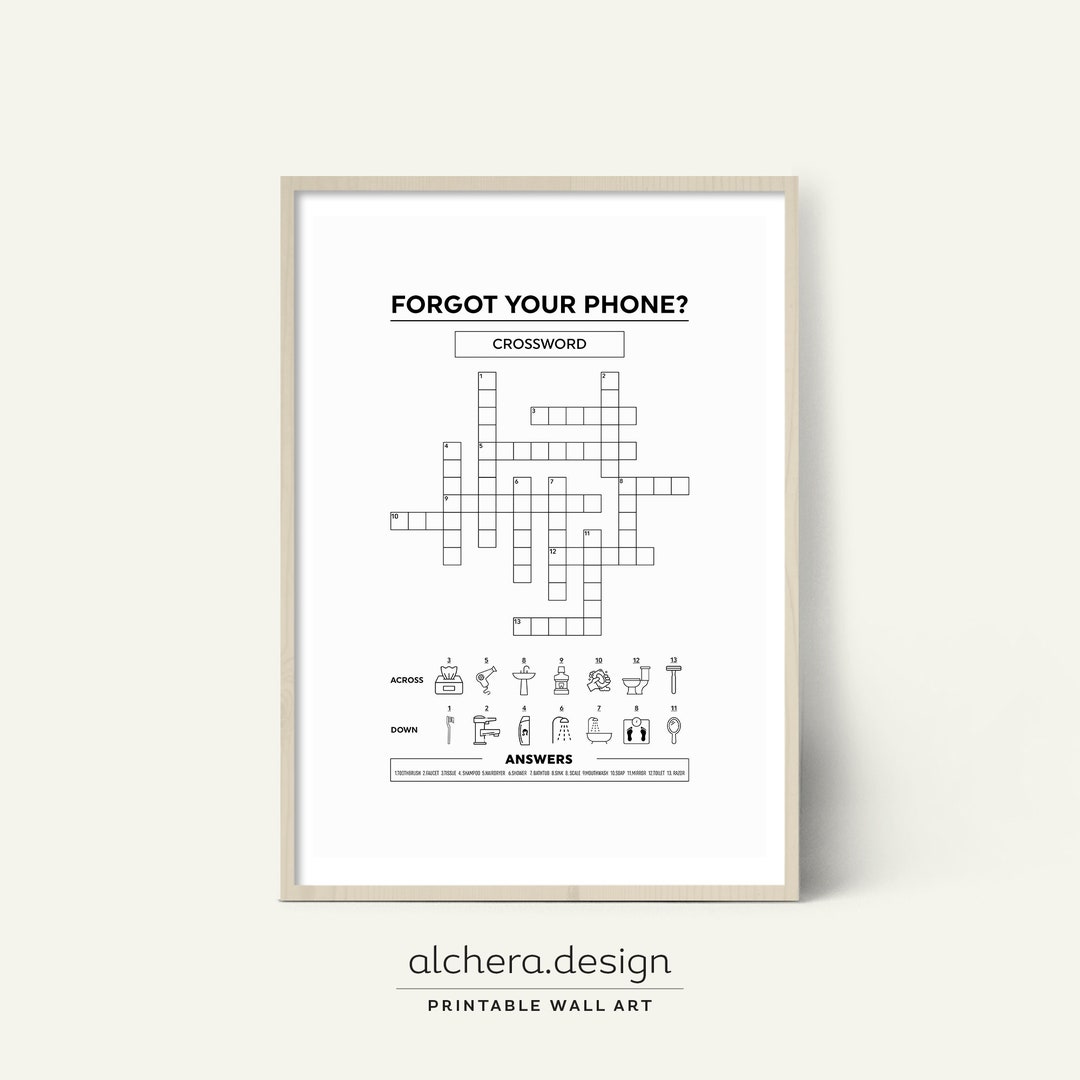 Bathroom Crossword Wall Art, Printable Your Phone Wall Decor