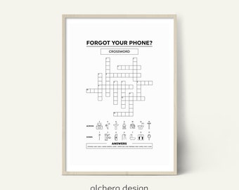Grappige badkamer kruiswoordraadselkunst – afdrukbare 'telefoon vergeten' (digitale download)