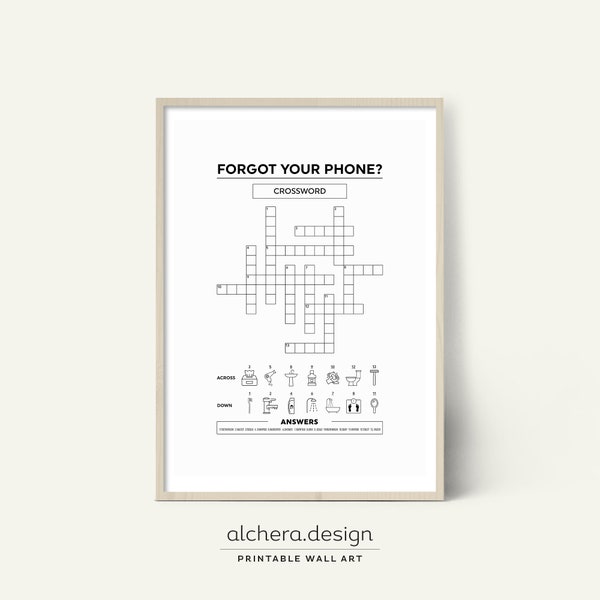 Bathroom Crossword Wall Art, Printable Forgot Your Phone Wall Decor, Funny Bathroom Sign, Game Art Print, Guest Bathroom Decor