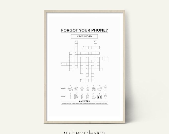 Bathroom Crossword Wall Art, Printable Forgot Your Phone Wall Decor, Funny Bathroom Sign, Game Art Print, Guest Bathroom Decor