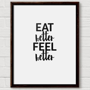 Art For Kitchen, Kitchen Art Print, Set Of Dining, Dining Room Signs, Kitchen Poster, Modern Kitchen Decor, Eat Better Feel Better, Quote