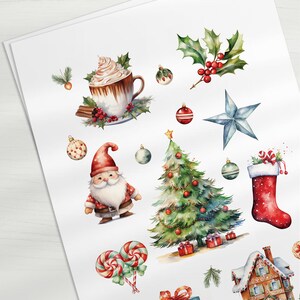 Watercolor Christmas illustration, Watercolor holiday decor art, Festive Christmas print, Traditional Holiday Art image 3