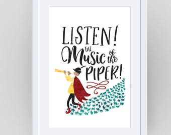 The Pied Piper, baby girl nursery, baby shower gift, Fairytale clipart, fairy tale printable, wall art, art print, Fairytale, Fairytale art