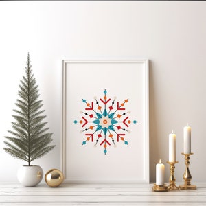 Bauhaus Christmas art print set, Modern holiday decoration prints, Abstract deer and snowflake wall art, Geometric Christmas tree poster image 3