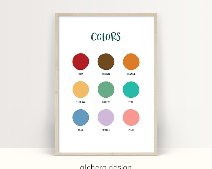 Colors Educational Poster,  Homeschool Print, Learning Colors, , Classroom Decor, Playroom Learning, Montessori, Rainbow Colors Poster