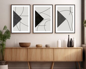 Black and White Abstract Art for Modern Decor, Printable Wall Art for Bedroom in Modern Style, Set of 3 Abstract Art for Modern Room Decor