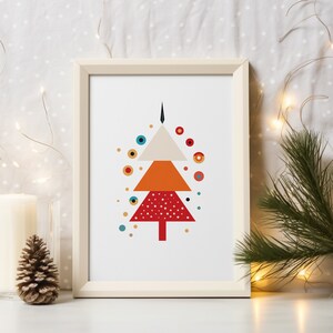 Bauhaus Christmas art print set, Modern holiday decoration prints, Abstract deer and snowflake wall art, Geometric Christmas tree poster image 4