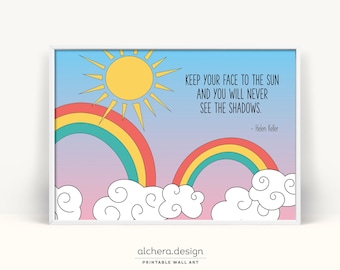 Poster met citaat van Helen Keller, inspirerende regenboogkunstprint (digitale download)