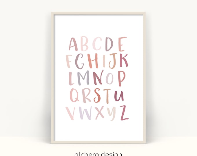 Alphabet Wall Art for Nursery, ABC Poster for Kids Room, Boho Nursery Alphabet Art, Playroom Alphabet Decor, Educational ABC Kids Wall Art