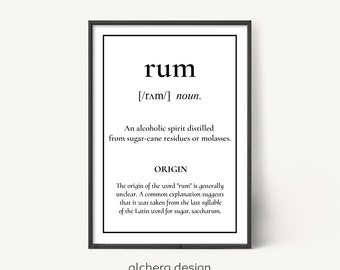 Rum Definition Wall Art Printable, Printable Home Bar Decor, Rum Lover Gift Idea, Printable Alcohol Definition,  Bar Cart Decor