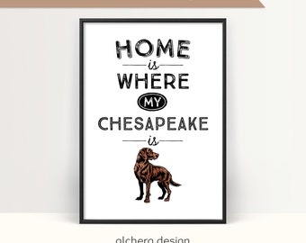 Customizable Dog Name Wall Art, Chesapeake Bay Retriever Home Decor, Personalized Pet Artwork, Print "Home is Where My Dog Is" Poster