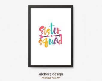 Sister Squad Print, Sisters Printable Art, Sister Quote, Girls Room Decor, Siblings Printable Art, Twins Decor,  CC01