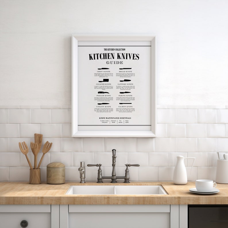 Kitchen Knife Chart, Butcher Print, Kitchen Diagram, Cooking Knife, Butcher Knives, Chef Knife, Kitchen Chart, Unique Cooking Gift, KP14 image 3