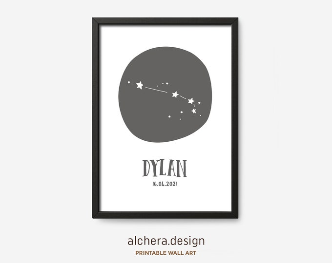 Aries Star Sign Print, Birthday Gift, Zodiac, Astrology Poster, Star Sign Art Print, Star Sign Poster, Personalized Aries Gift