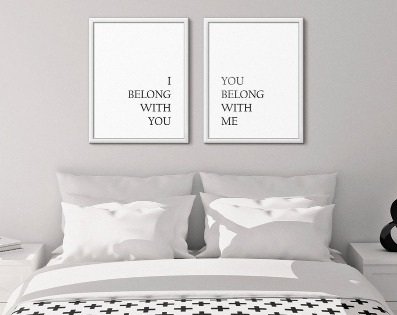 I Belong With You, You Belong With Me, Bedroom Prints Set, Wedding Gift, Bedroom Decor, Couple Print, Quotes Prints, set of two signs image 1