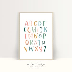 Impression numérique alphabet coloré, décoration murale éducative pour chambre d'enfant, oeuvre d'art imprimable ABC pour les enfants, affiche d'apprentissage de l'alphabet ludique