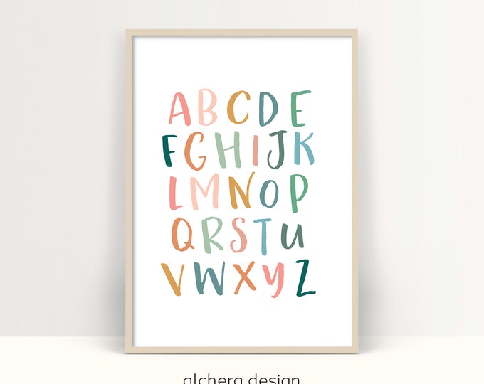 Colorful Alphabet Digital Print, Educational Nursery Wall Decor, ABC Printable Art for Kids, Playful Alphabet Learning Poster