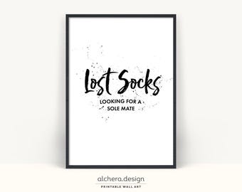 Lost Socks badkamer muurkunst, grappige typografieposter (digitale download)