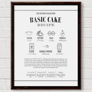 Recipe Wall Art, Recipe Printable, Recipe Poster, Recipe Print, Illustrated Recipe, Kitchen Print, Cake Recipe, Kitchen Wall Decor, Recipes
