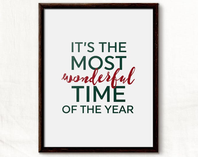 Most Wonderful time of the year, Christmas Quote, Christmas Family Print, Christmas Gift, Christmas Wall Art, Green and Red, Christmas Art