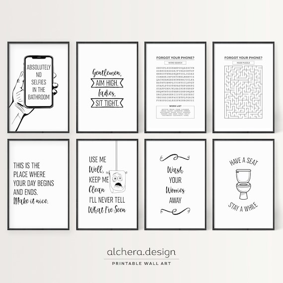 Bathroom Humor Art Collection, Funny Toilet  Signs (Digital Download)