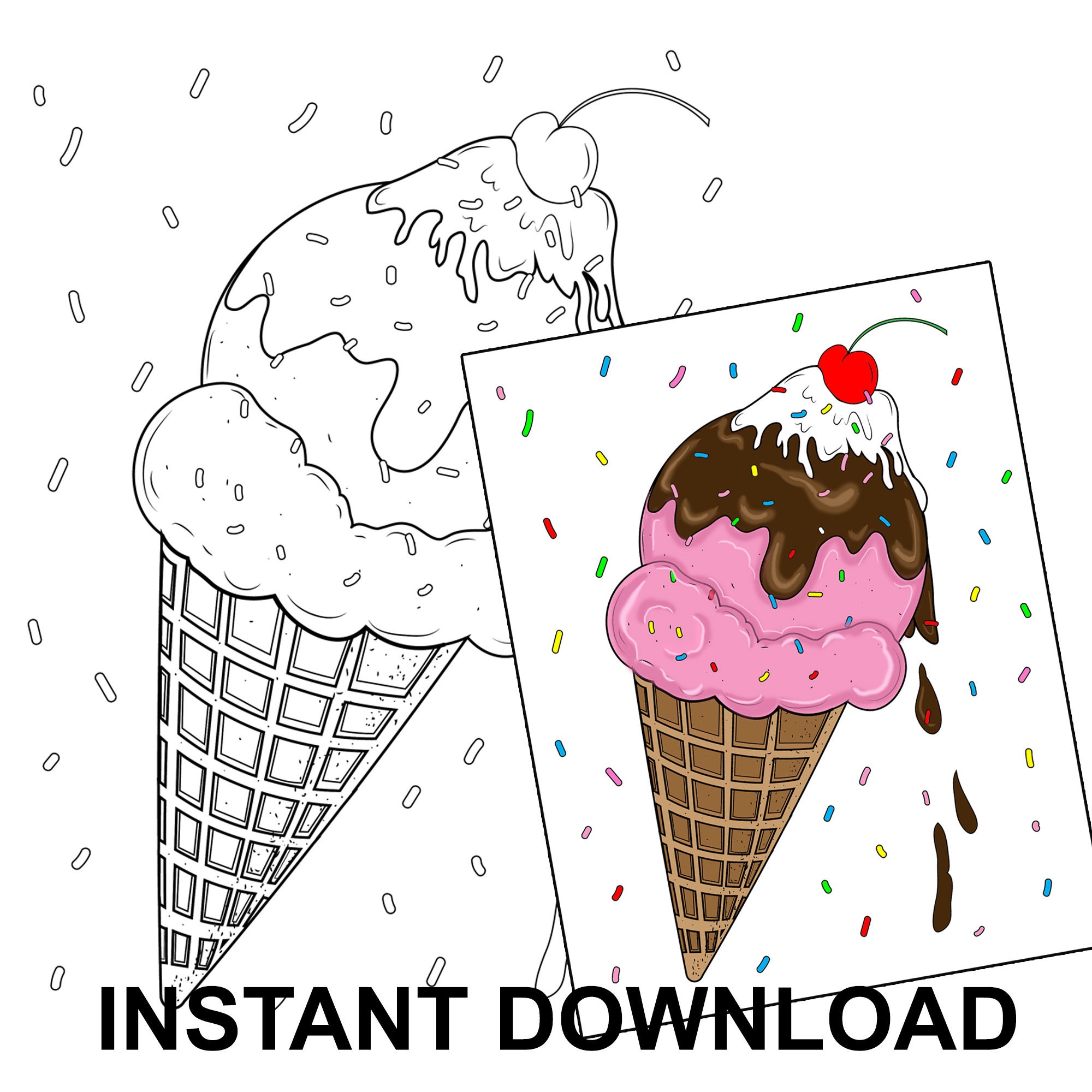 instant download ice cream cone and sprinkles illustration etsy