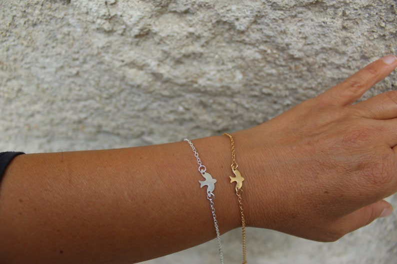 Gold bird bracelet, fine bracelet, minimal bracelet ,delicate jewelry, gift for mom, silver beaceletMother's day gift image 4