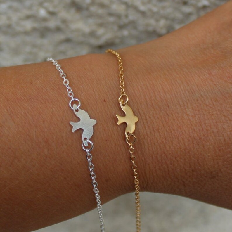 Gold bird bracelet, fine bracelet, minimal bracelet ,delicate jewelry, gift for mom, silver beaceletMother's day gift image 1