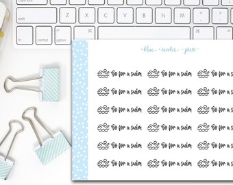 Go For A Swim Script Stickers. 18 Planner Stickers.