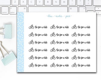 Go For A Ride Script Stickers. 18 Planner Stickers for Biking or Cycling.