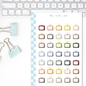 Cute TV Television icon stickers in MUTED colors. 35 Planner Stickers.