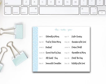 2022 Catholic Holy Days Feast Days Script Stickers. 12 MATTE Planner Stickers.