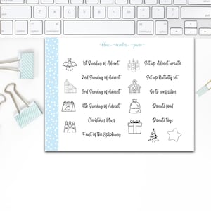 Préparation des autocollants du script de l'Avent.  12 stickers pour agenda MAT.