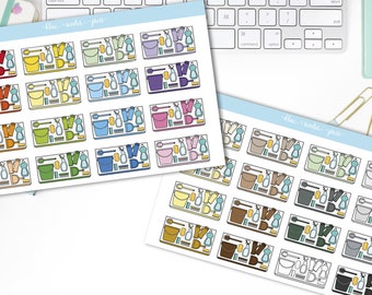 Cleaning Flat Lay Planner Stickers. Choose Rainbow or Neutral Colors. 16 Planner Stickers