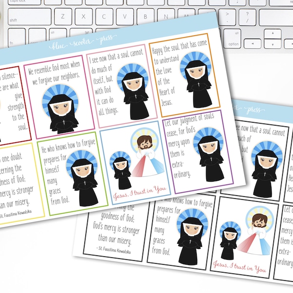 St. Faustina Quotes Inspiration Stickers. Choose Rainbow or Black Boxes. 8 MATTE Planner Stickers.