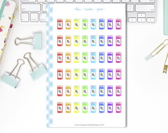 Prescription Bottle Refill Stickers. 48 MATTE Planner Stickers.