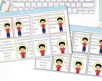 Bl. Carlo Acutis Quotes Inspiration Stickers. Choose Rainbow or Black edges. 8 MATTE Planner Stickers.