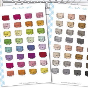 Autocollants de sac de mode emblématiques dessinés à la main! Choisissez des couleurs arc-en-ciel ou neutres. 32 autocollants MATTE Planner.